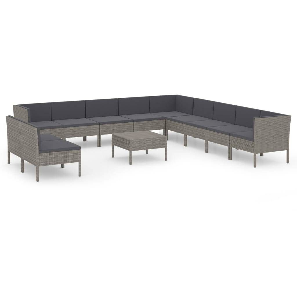 Helloshop26 - Salon de jardin meuble d'extérieur ensemble de mobilier 12 pièces avec coussins résine tressée gris - Imagen 1