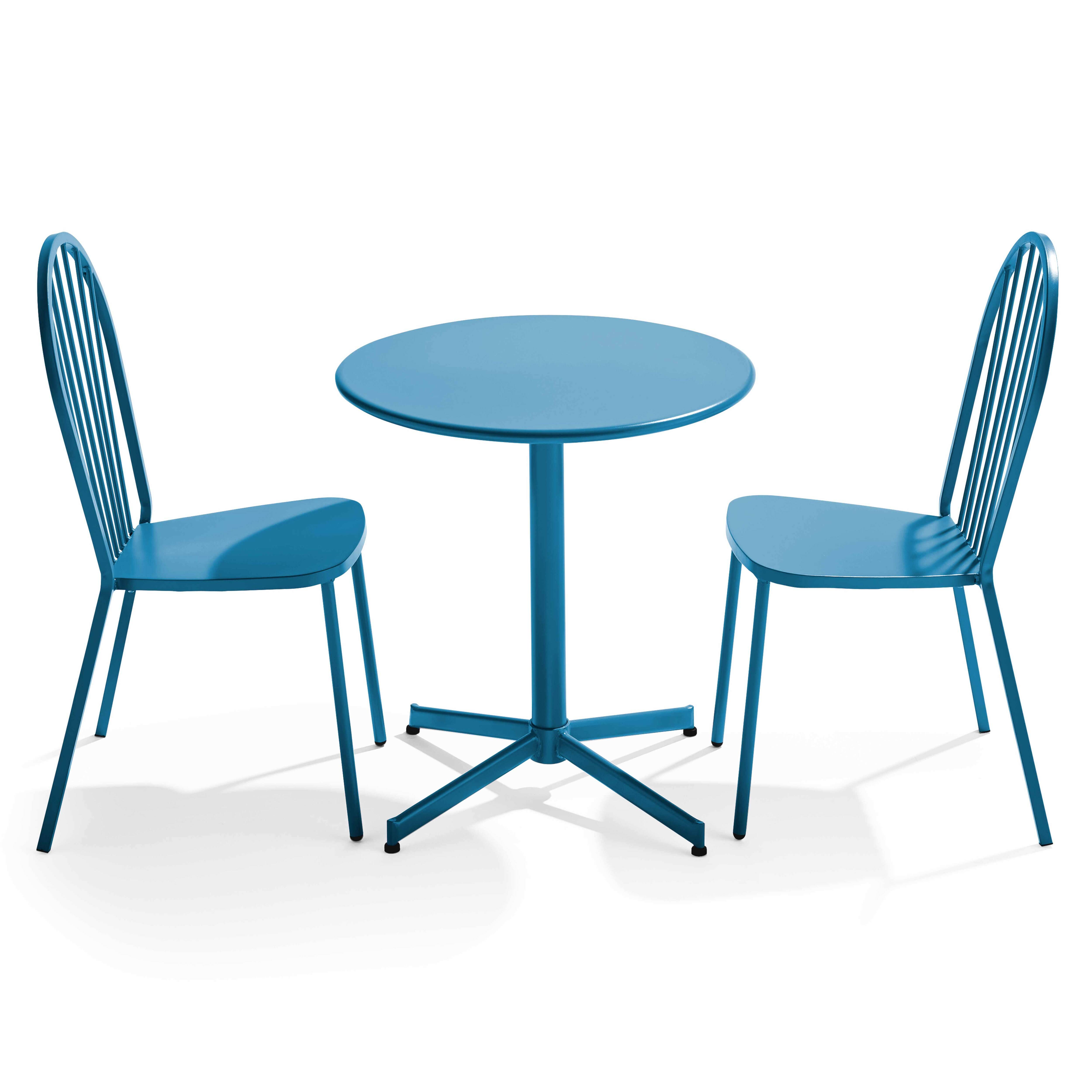Oviala - Ensemble table ronde et 2 chaises de jardin en métal bleu pacific Palavas - Oviala - Imagen 1
