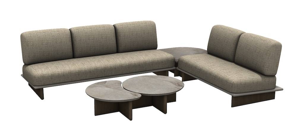 Proloisirs - Set salon bas KETCH – Set angle 3 places + 2 places + table basse – Crème Gris Beige