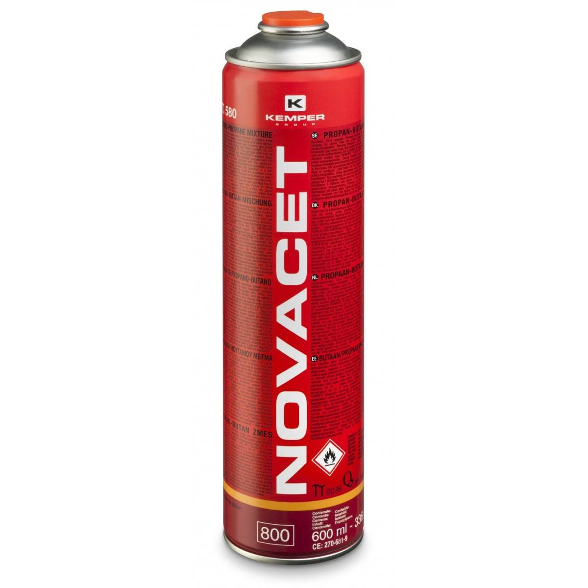 Cartouche gaz 330gr NOVACET Butane propane mix 600ml Valve 7/16 KEMPER - Imagen 2