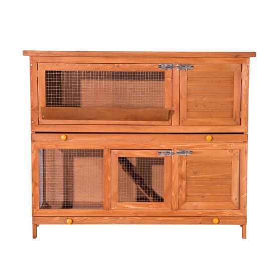 Grand clapier à lapins bois extérieur 2 étages avec râtelier à foin marron - ComfortXL Outdoor Living - Image 2