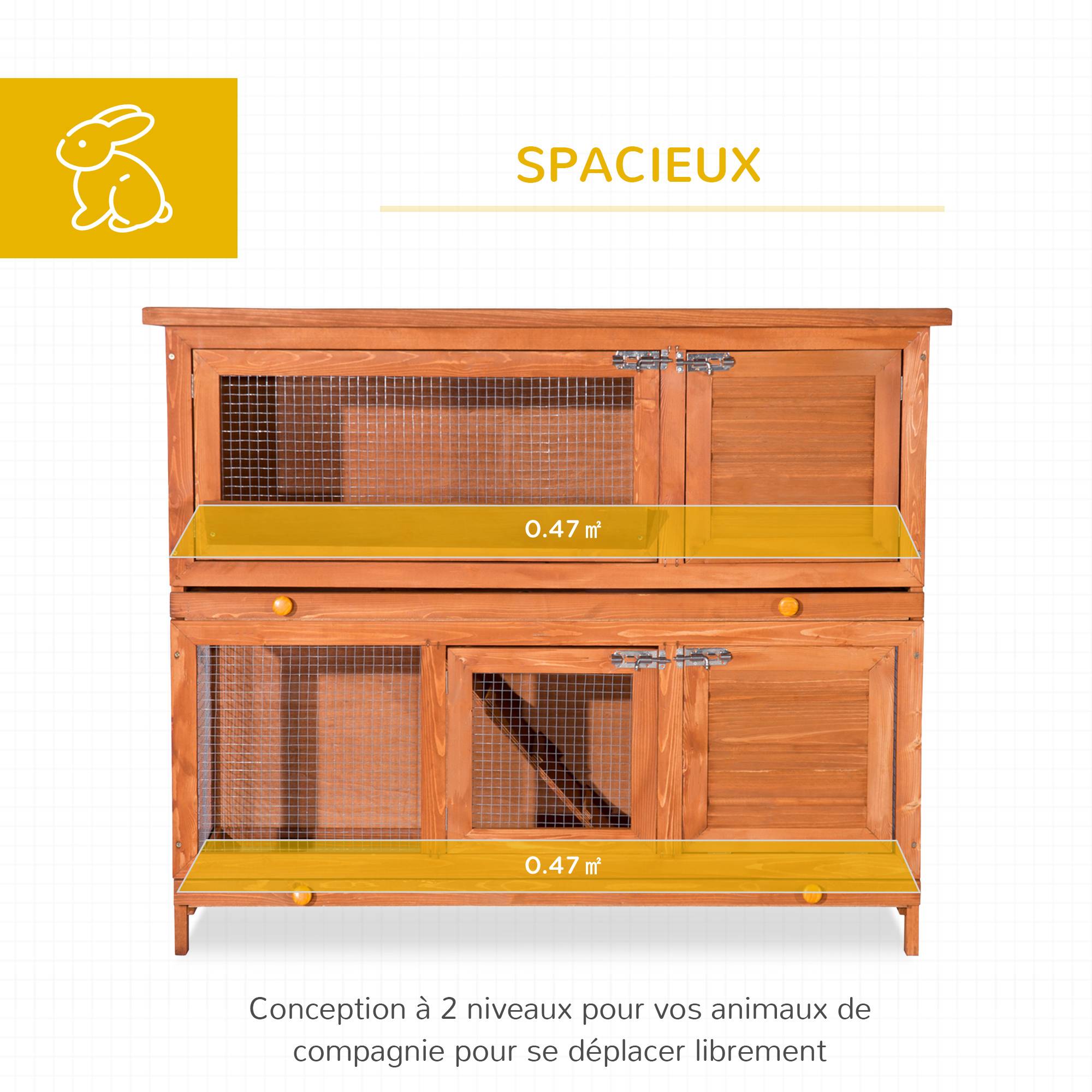 Grand clapier à lapins bois extérieur 2 étages avec râtelier à foin marron - ComfortXL Outdoor Living - Image 6