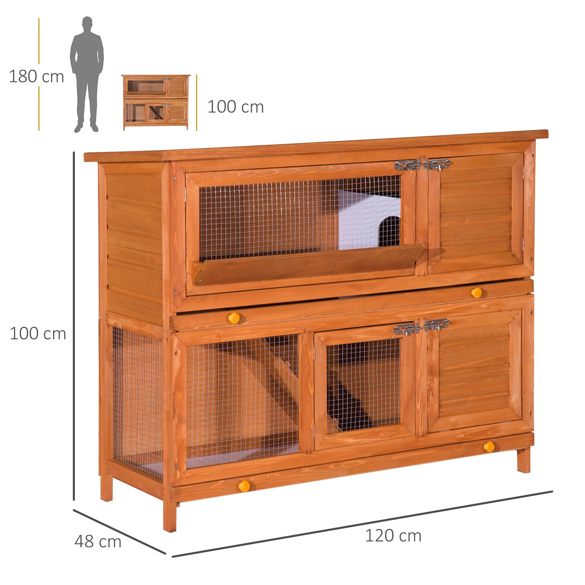 Grand clapier à lapins bois extérieur 2 étages avec râtelier à foin marron - ComfortXL Outdoor Living - Image 5