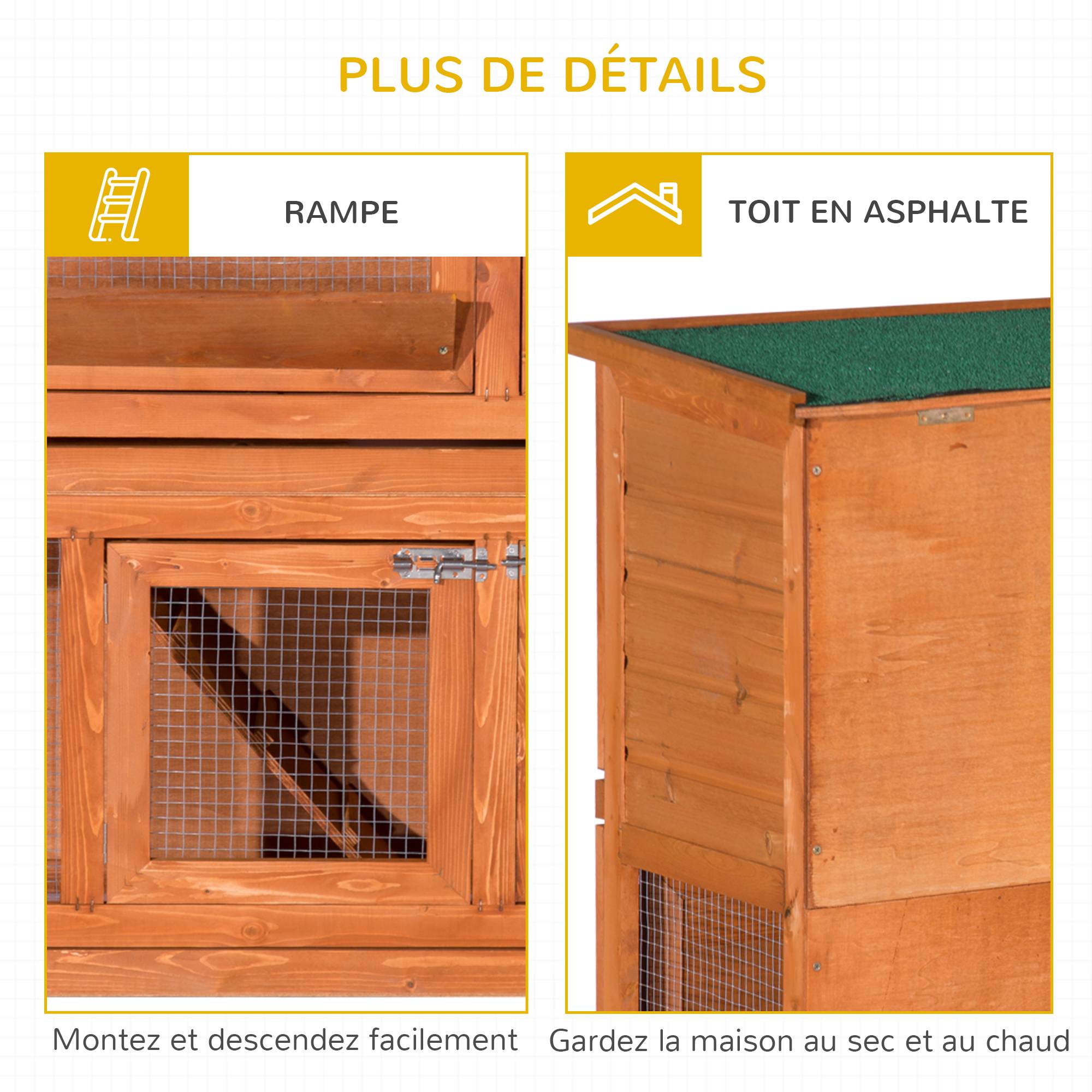 Grand clapier à lapins bois extérieur 2 étages avec râtelier à foin marron - ComfortXL Outdoor Living - Image 9