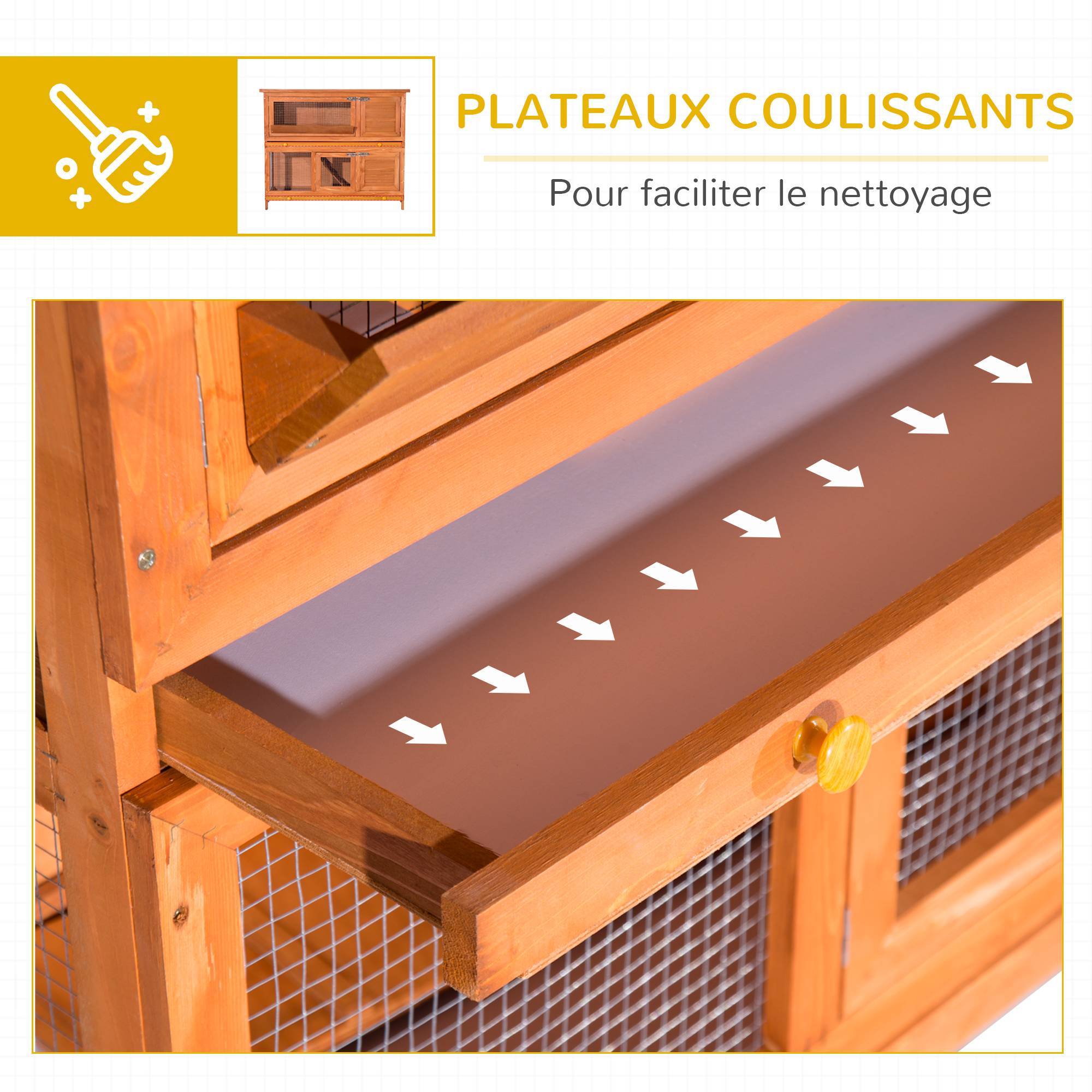 Grand clapier à lapins bois extérieur 2 étages avec râtelier à foin marron - ComfortXL Outdoor Living - Image 8