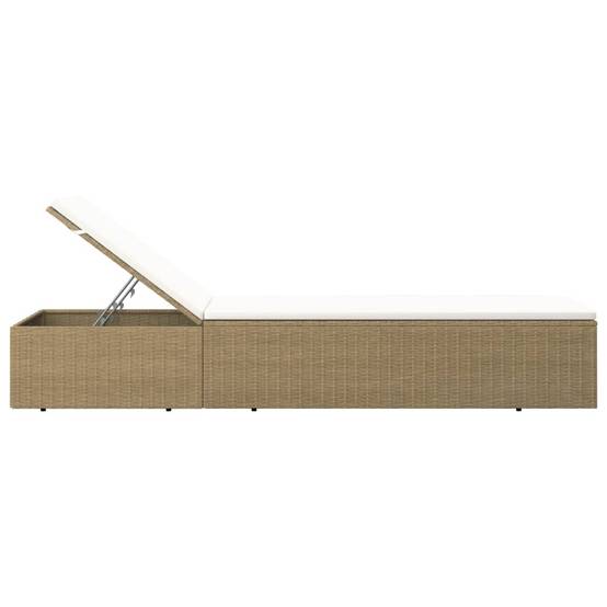 Chaise longue Résine tressée Marron et blanc crème 198 x 60 x (30-83.5) cm - PANGIVO - Image 4