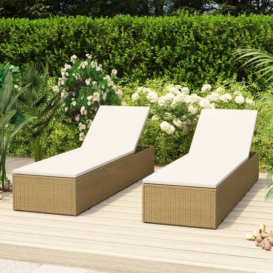 Chaise longue Résine tressée Marron et blanc crème 198 x 60 x (30-83.5) cm - PANGIVO - Image 1