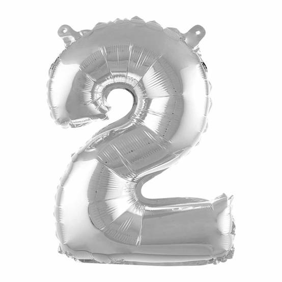 Ballon Gonflable Métallisé "Chiffre 2" 40cm Argent - Image 1
