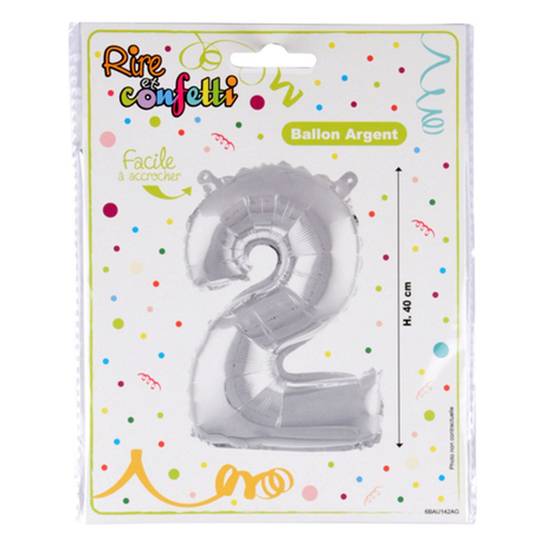 Ballon Gonflable Métallisé "Chiffre 2" 40cm Argent - Image 2