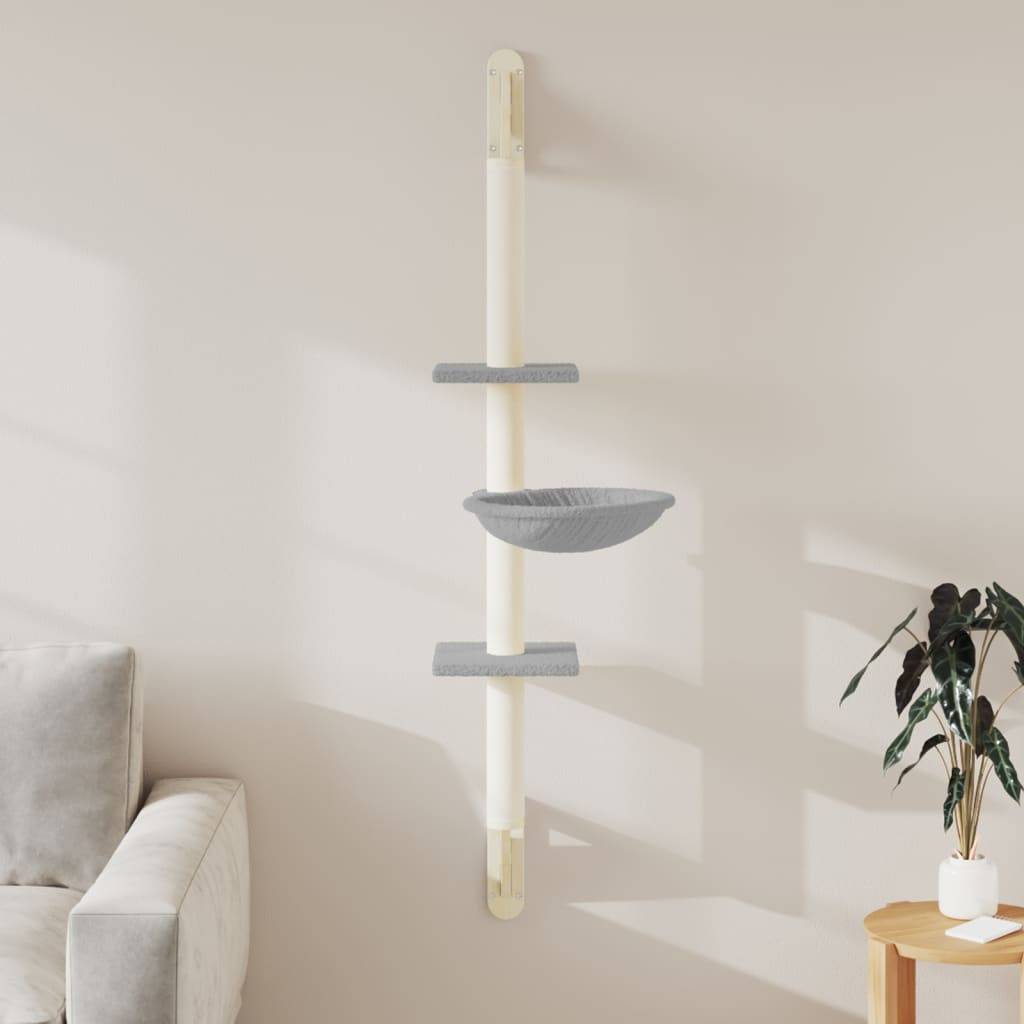 Arbre à chat mural bois et sisal gris clair 22 x 40 x 142.5 cm - PANGIVO - Image 1
