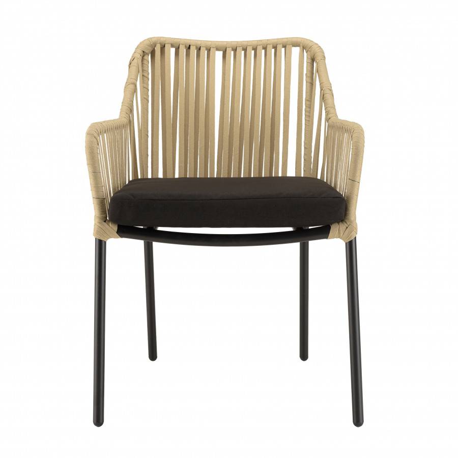 Macabane - MALO - SALON DE JARDIN 4 PERS. - 1 Table ronde 120x120cm et 4 fauteuils beiges et noirs en cordage - Imagen 7