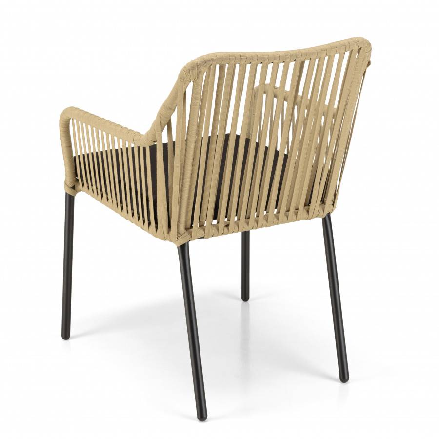 Macabane - MALO - SALON DE JARDIN 4 PERS. - 1 Table ronde 120x120cm et 4 fauteuils beiges et noirs en cordage - Imagen 10