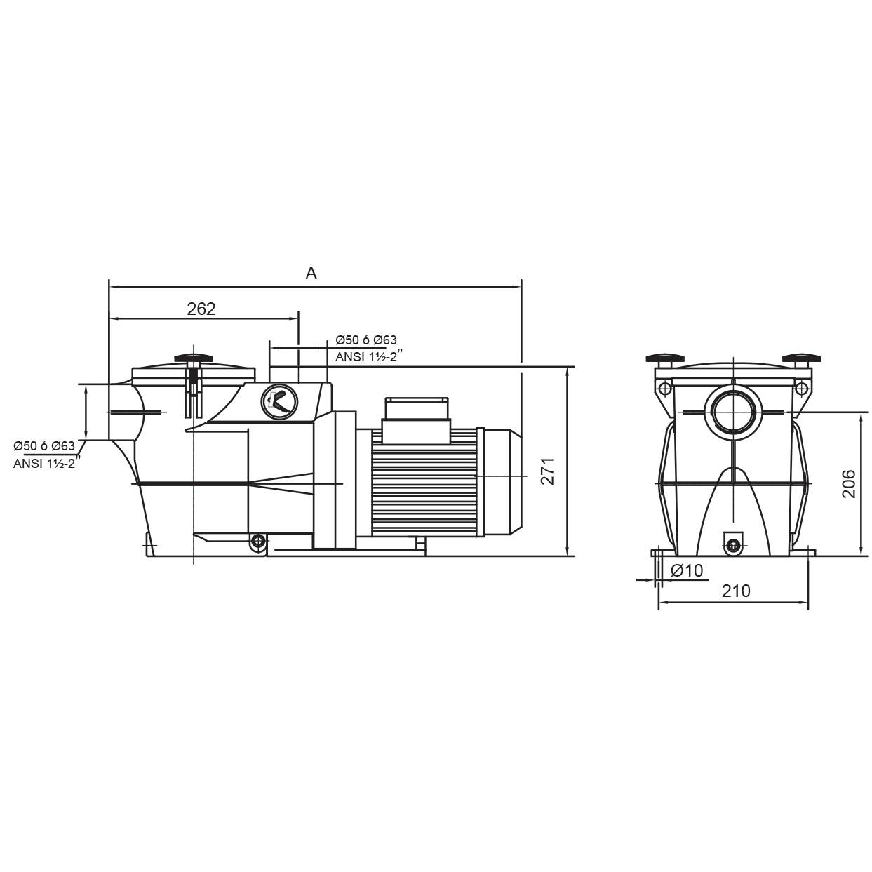 Pompe de filtration Kripsol Koral KSE (ex Delfino KS) -  - Type 1,50 cv - Triphasé - 1,10 kW - 24,6 m3/h - Imagen 4