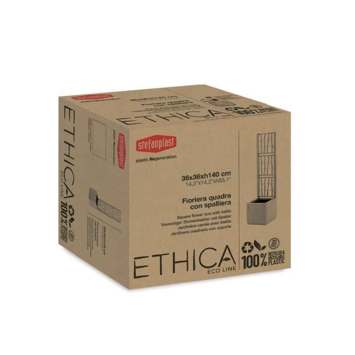 Stefanplast - Bac A Fleur Deluxe - Carre Avec Treillis Stone Gris -  43x43xh142cm - Imagen 3