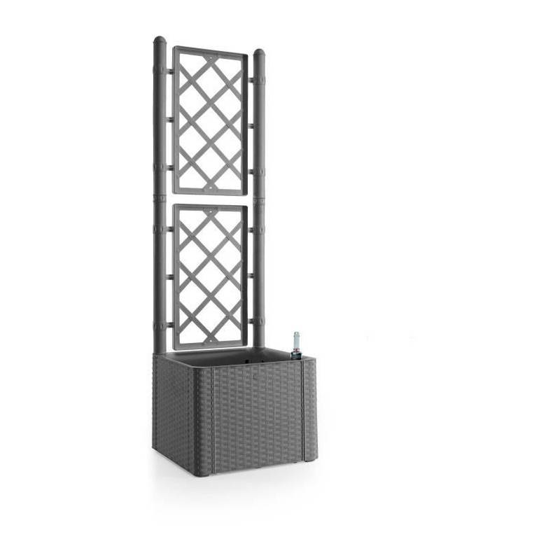 Stefanplast - Bac A Fleur Deluxe - Carre Avec Treillis Stone Gris -  43x43xh142cm - Imagen 1