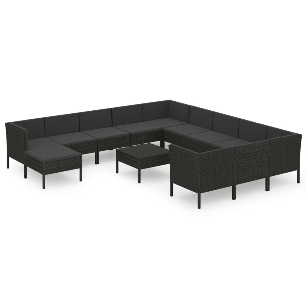 Helloshop26 - Salon de jardin meuble d'extérieur ensemble de mobilier 13 pièces avec coussins résine tressée noir - Imagen 1