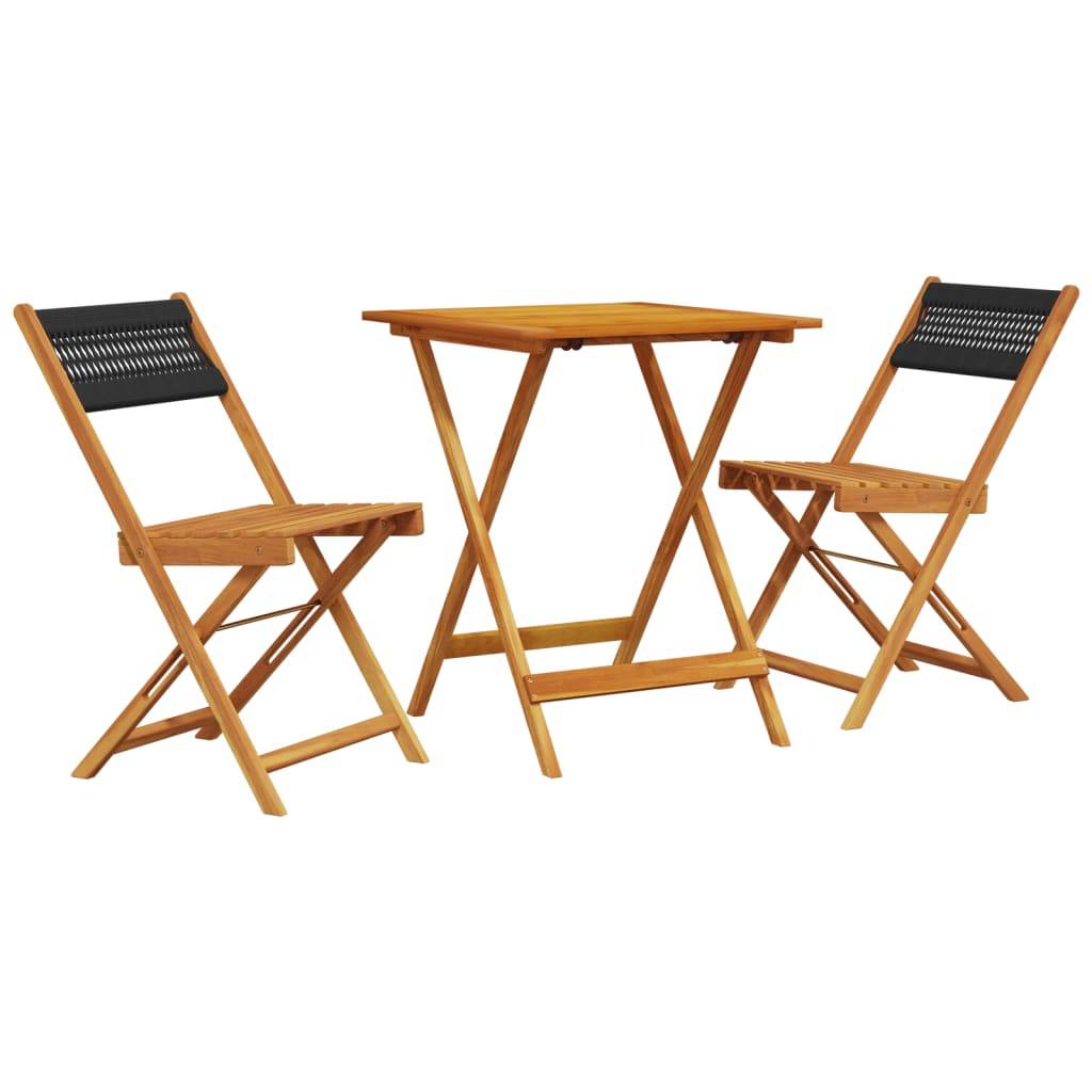 Ensemble de bistro 3 pcs | Mobilier d'extérieur noir polypropylène et bois massif Maison Chic - Image 1