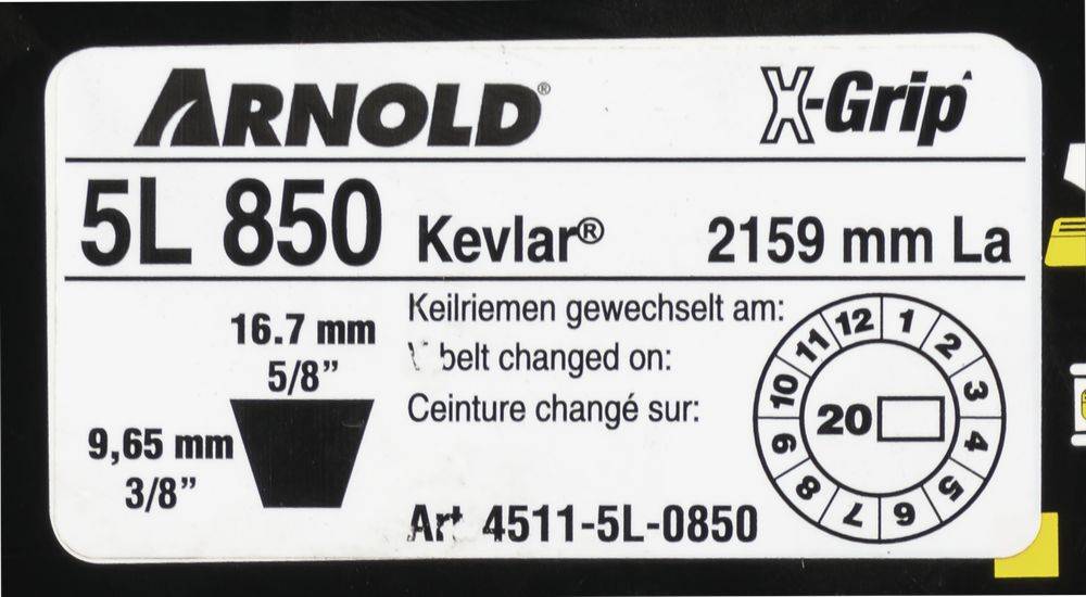 Arnold - Courroie trapézoïdale X-Grip V de type 5L850 Arnold - Imagen 2