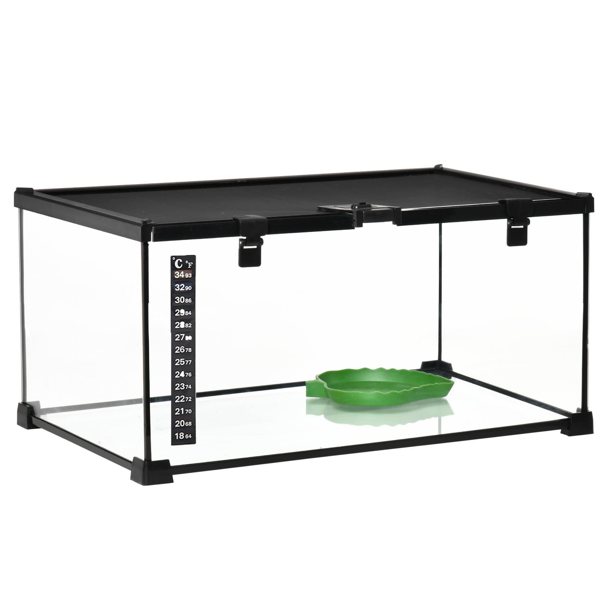 ComfortXL - Terrarium Reptiles Verre 50x30x25cm Aéré Thermomètre Lézard Tortue Noir - ComfortXL Pet Living - Image 2