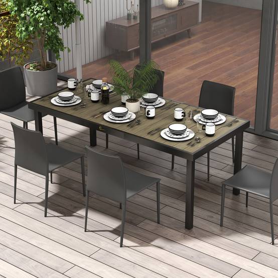 Table de jardin rectangulaire pour 8 personnes en aluminium table de salle à manger extétieur plateau PE à lattes - Image 4