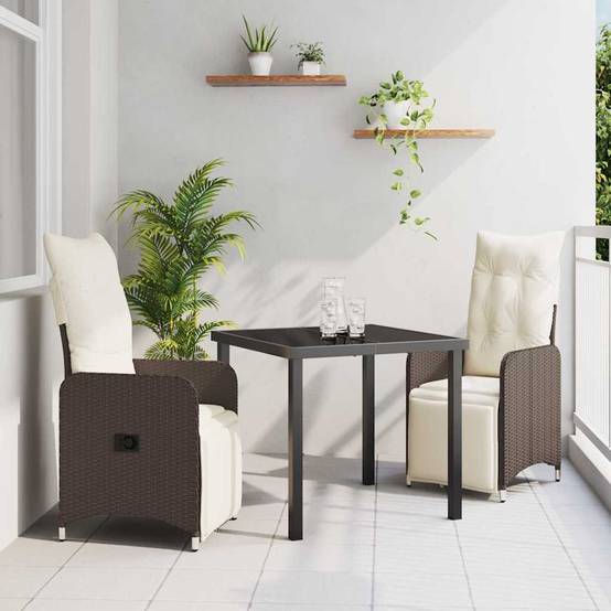 Salon de Jardin 3 Pièces pour Balcon en Poly Rotin Chaises Inclinables Marron – ComfortXL Outdoor Living - Image 1