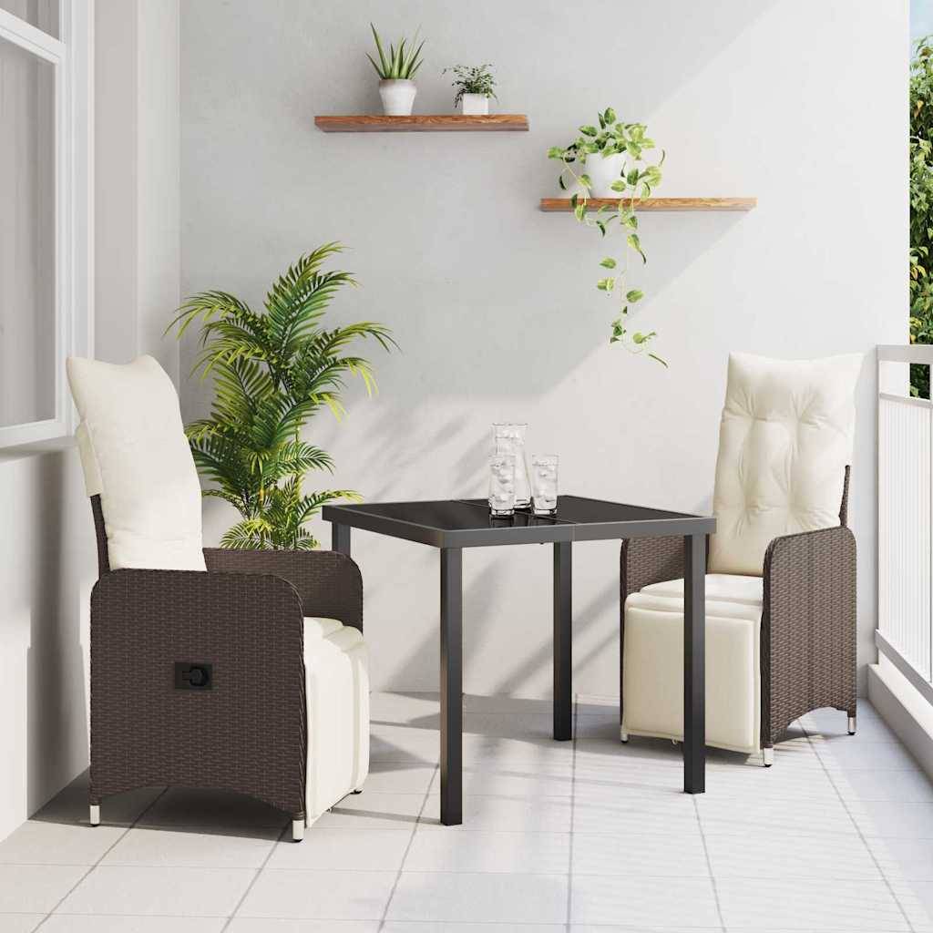 Salon de Jardin 3 Pièces pour Balcon en Poly Rotin Chaises Inclinables Marron – ComfortXL Outdoor Living - Image 1