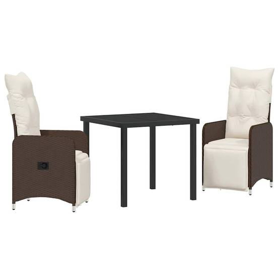 Salon de Jardin 3 Pièces pour Balcon en Poly Rotin Chaises Inclinables Marron – ComfortXL Outdoor Living - Image 2