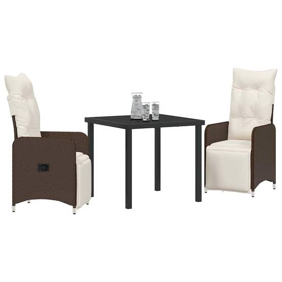 Salon de Jardin 3 Pièces pour Balcon en Poly Rotin Chaises Inclinables Marron – ComfortXL Outdoor Living - Image 3