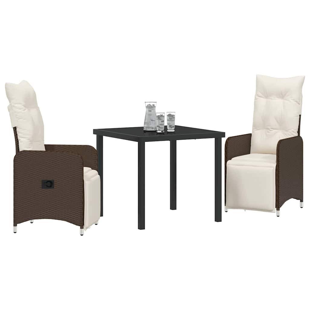 Salon de Jardin 3 Pièces pour Balcon en Poly Rotin Chaises Inclinables Marron – ComfortXL Outdoor Living - Image 3