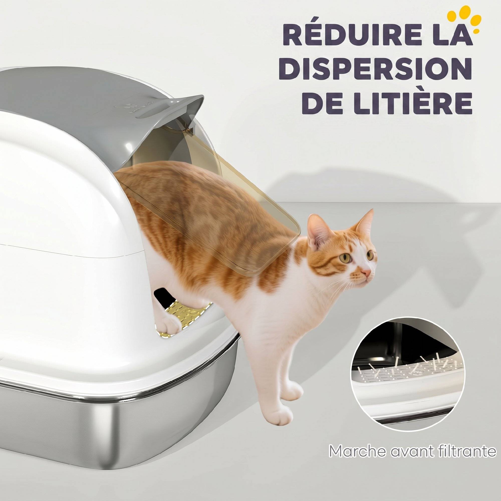 ComfortXL - Bac à litière fermé pour chat en acier inoxydable blanc XL 52,4 x 41,3 x 42 cm couvercle relevable anti-odeurs - Image 8