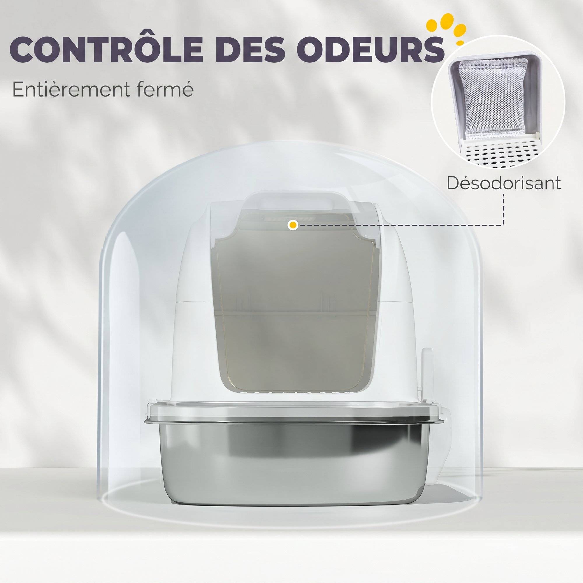 ComfortXL - Bac à litière fermé pour chat en acier inoxydable blanc XL 52,4 x 41,3 x 42 cm couvercle relevable anti-odeurs - Image 5
