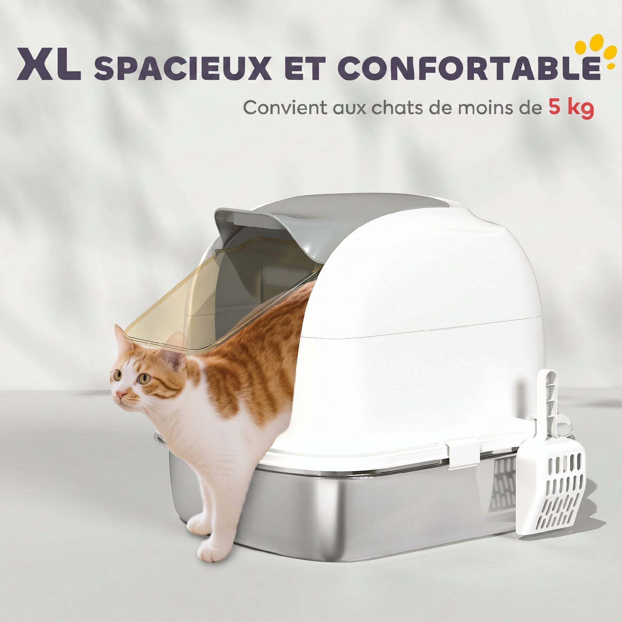 ComfortXL - Bac à litière fermé pour chat en acier inoxydable blanc XL 52,4 x 41,3 x 42 cm couvercle relevable anti-odeurs - Image 6