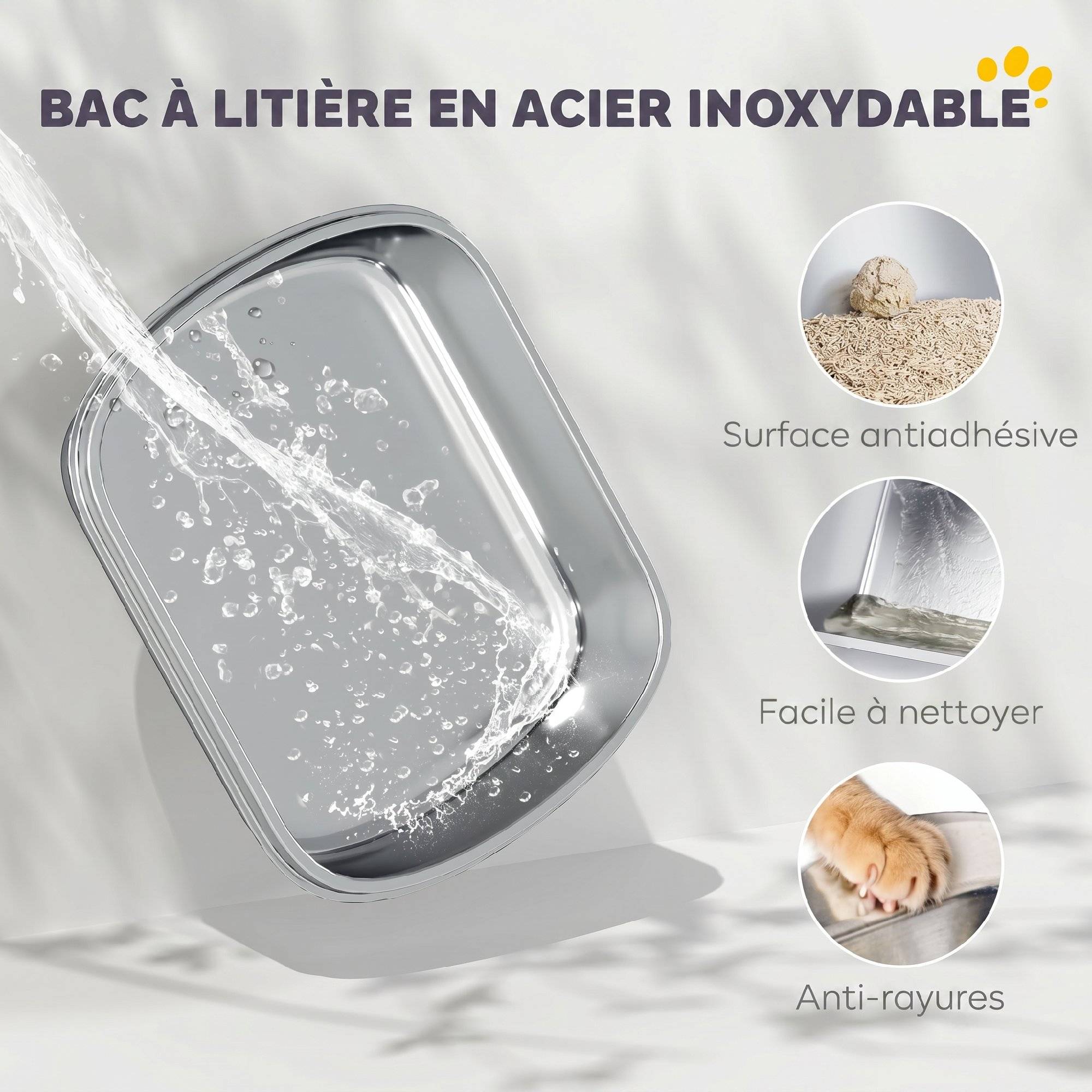 ComfortXL - Bac à litière fermé pour chat en acier inoxydable blanc XL 52,4 x 41,3 x 42 cm couvercle relevable anti-odeurs - Image 4