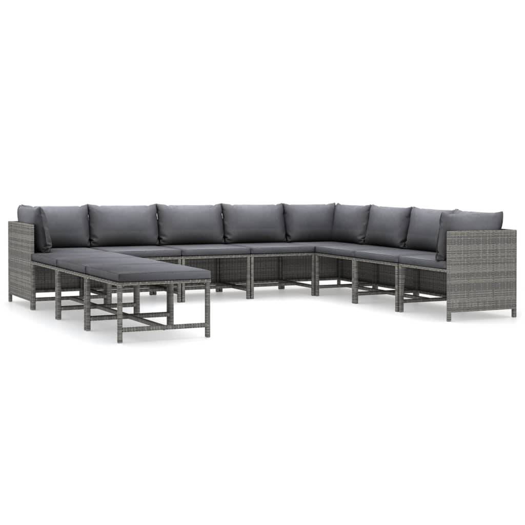 Helloshop26 - Salon de jardin meuble d'extérieur ensemble de mobilier 11 pièces avec coussins résine tressée gris - Imagen 1