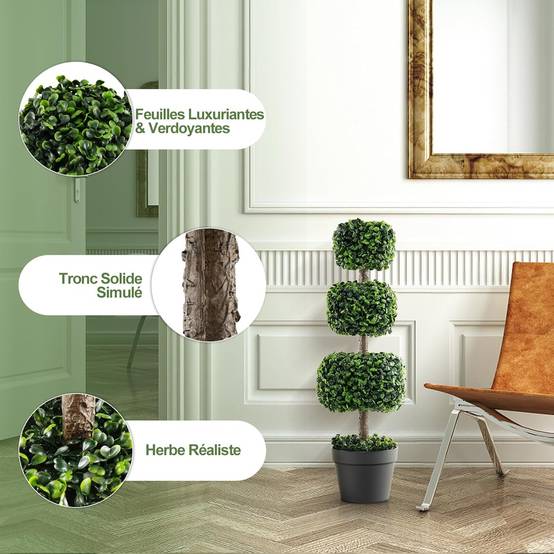 Arbre Topiaire en Buis Artificiel 75 cm de Forme Triple Carrée, pour Décoration - Image 2