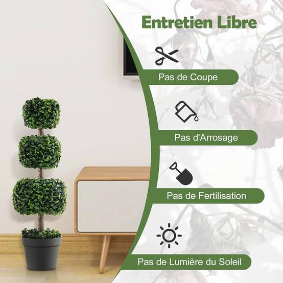 Arbre Topiaire en Buis Artificiel 75 cm de Forme Triple Carrée, pour Décoration - Image 7