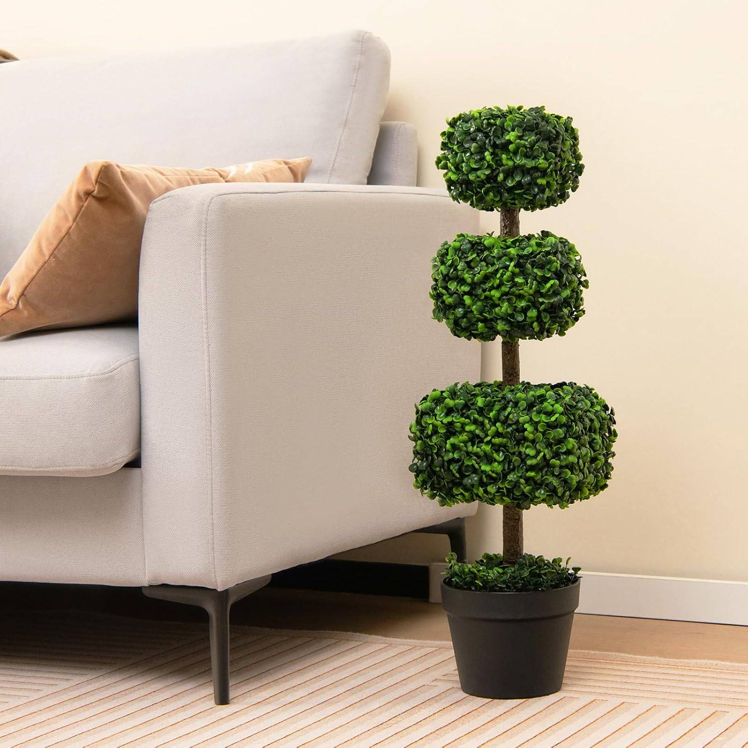 Arbre Topiaire en Buis Artificiel 75 cm de Forme Triple Carrée, pour Décoration - Image 9