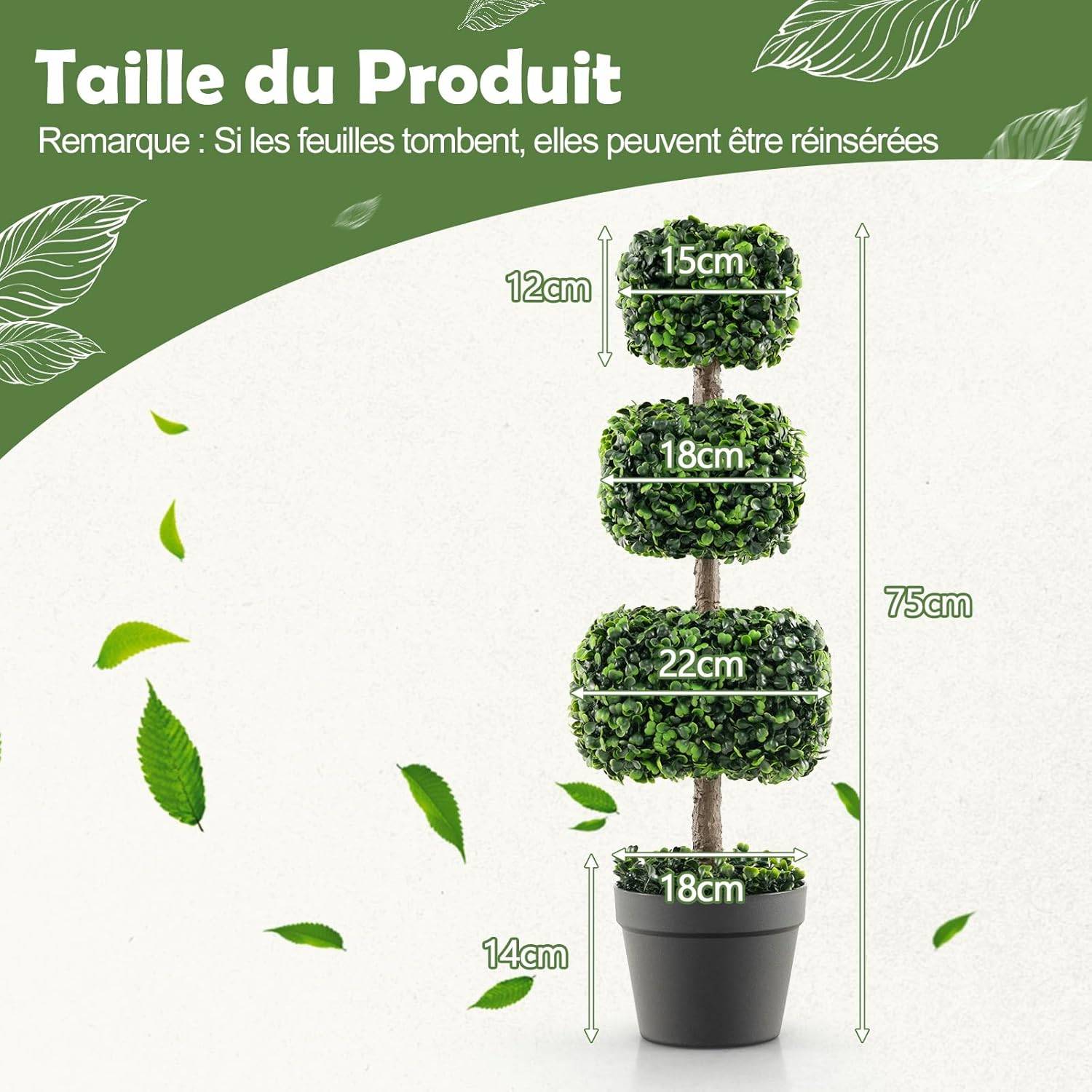Arbre Topiaire en Buis Artificiel 75 cm de Forme Triple Carrée, pour Décoration - Image 4