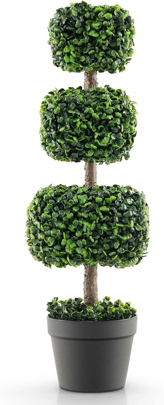 Arbre Topiaire en Buis Artificiel 75 cm de Forme Triple Carrée, pour Décoration - Image 1