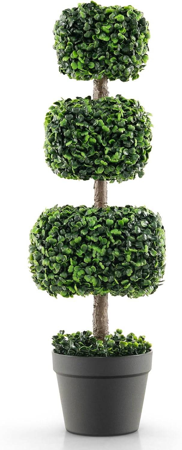 Arbre Topiaire en Buis Artificiel 75 cm de Forme Triple Carrée, pour Décoration - Image 1