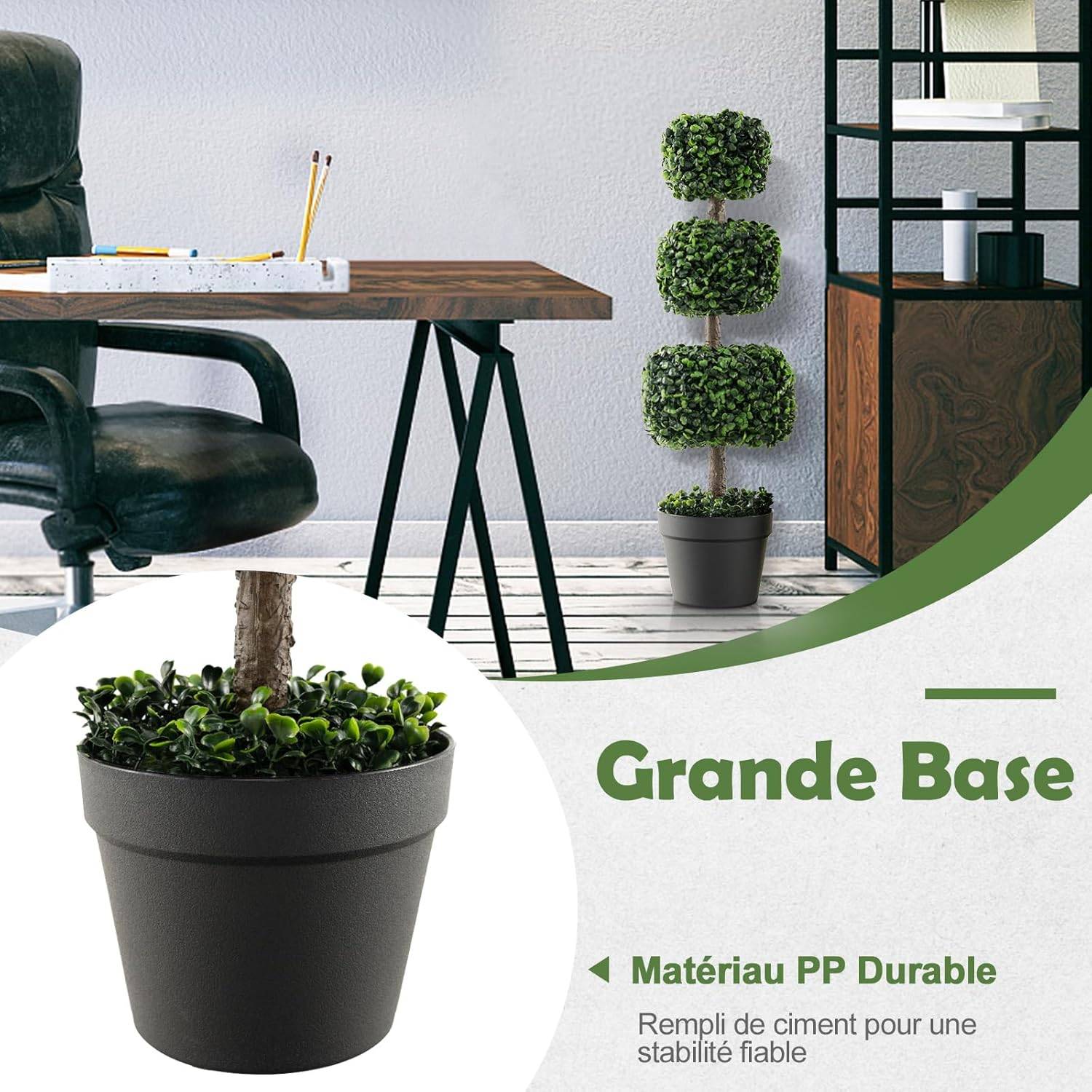 Arbre Topiaire en Buis Artificiel 75 cm de Forme Triple Carrée, pour Décoration - Image 8