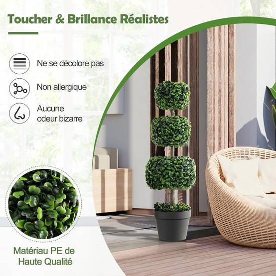 Arbre Topiaire en Buis Artificiel 75 cm de Forme Triple Carrée, pour Décoration - Image 3