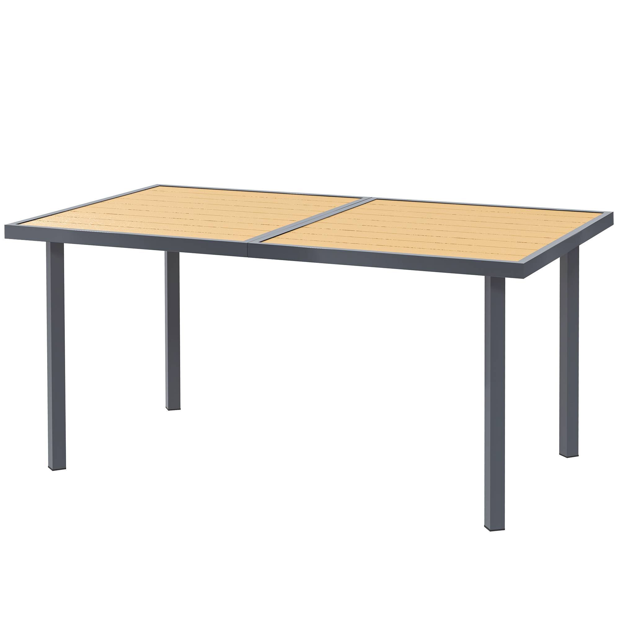 Table à manger de jardin pour 6 personnes table de jardin avec plateau effet bois en acier 150 x 90 x 72 cm bois naturel - Image 2