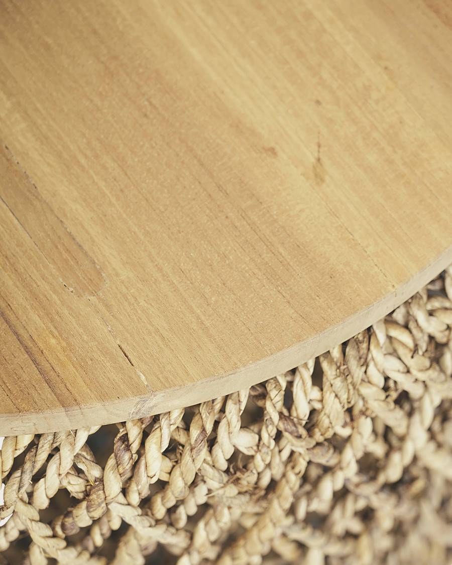 Yuda - Lot de trois tables en bois de teck massif et tissage banane avec rangements - UNIQKA - Imagen 5