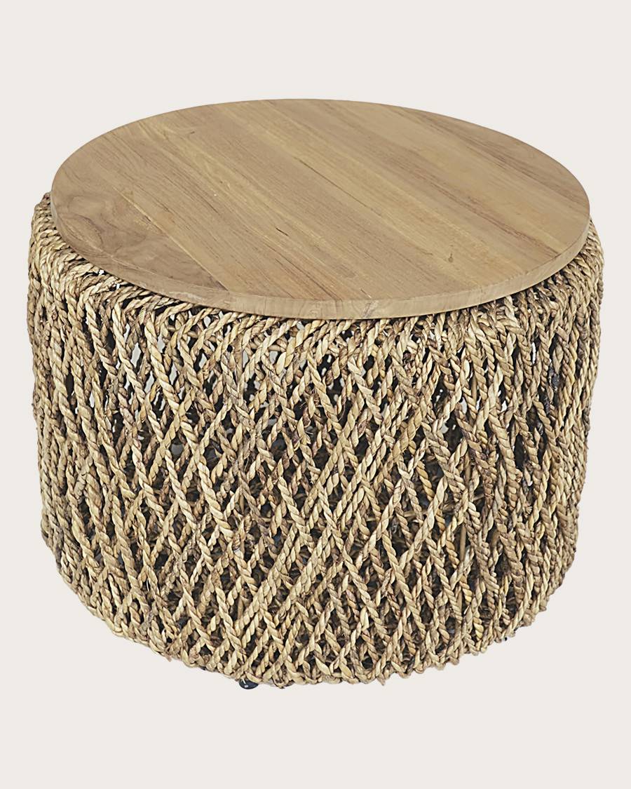 Yuda - Lot de trois tables en bois de teck massif et tissage banane avec rangements - UNIQKA - Imagen 6