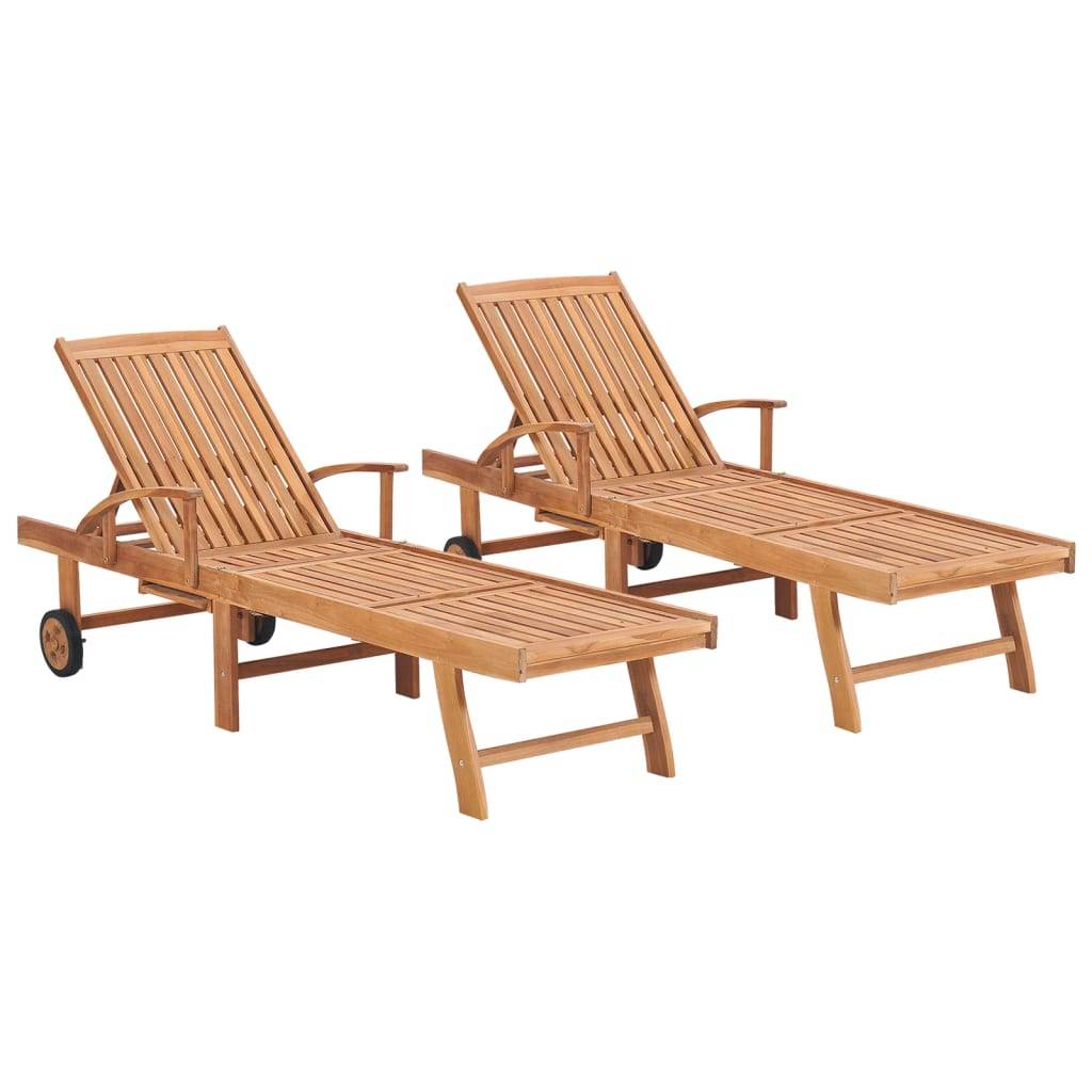 Helloshop26 - Lot de 2 transats chaise longue bain de soleil lit de jardin terrasse meuble d'extérieur bois de teck solide - Imagen 1