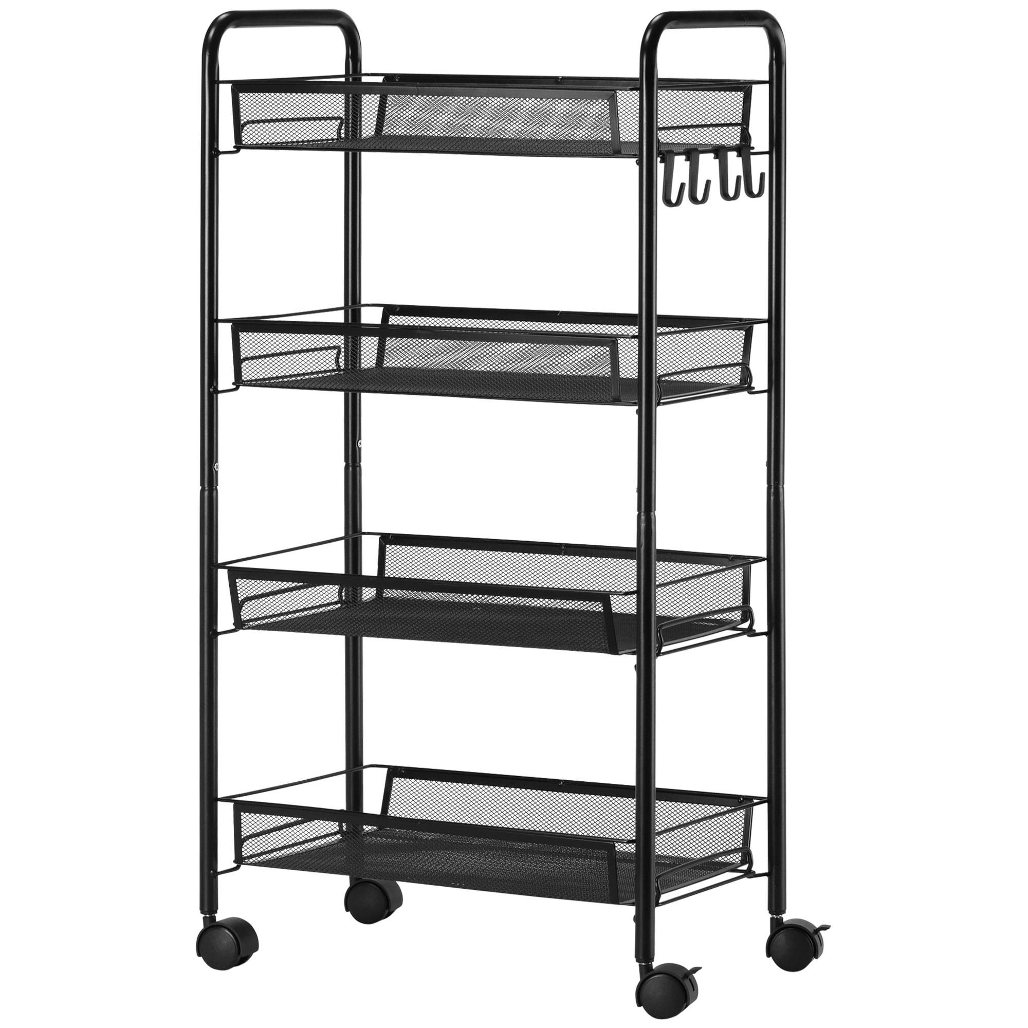 Chariot cuisine salle de bain 4 niveaux avec paniers métalliques, meuble roulant rangement 45x26,5x84 cm noir multifonction - Image 2