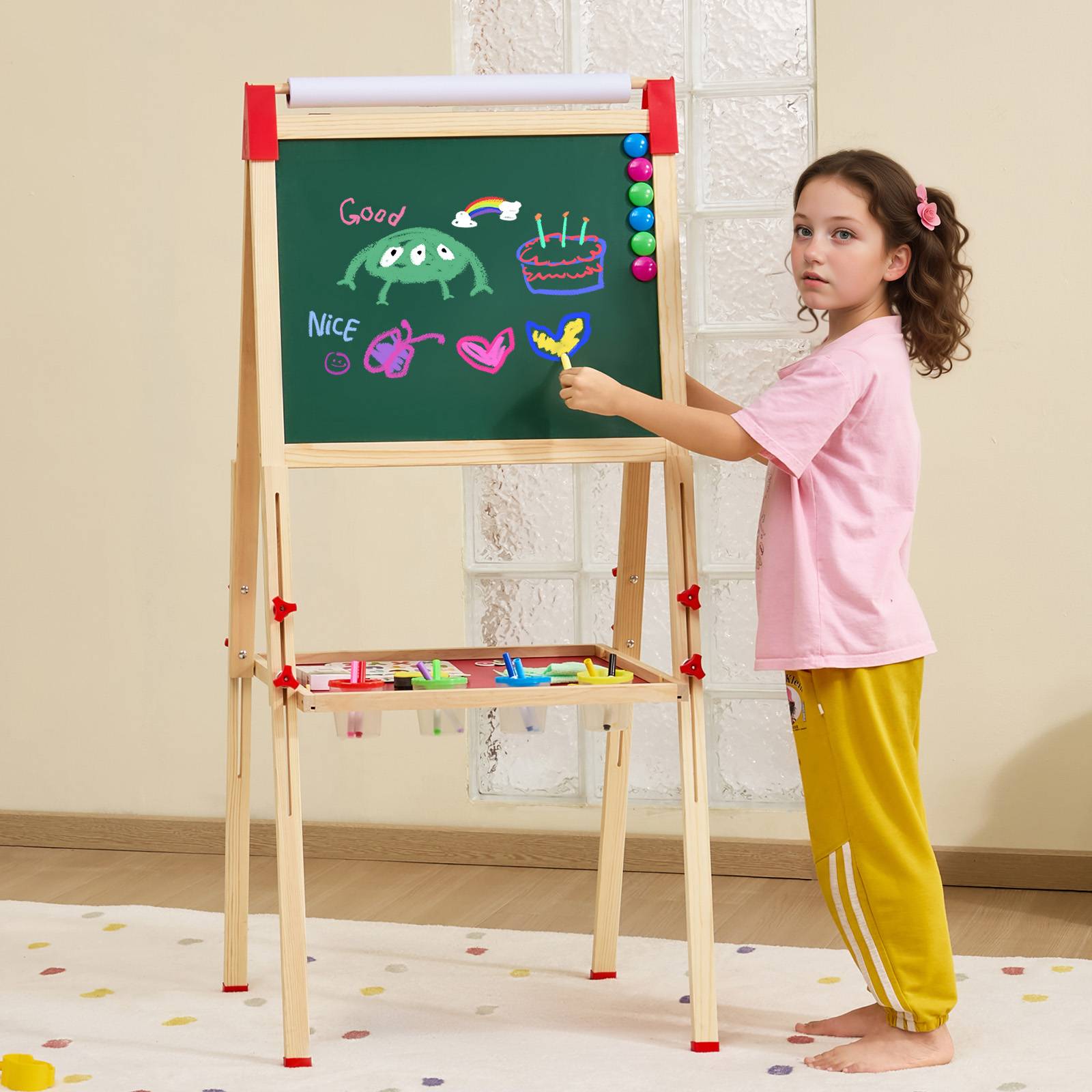 VEVOR Chevalet art enfants, double face, bois 3-en-1, accessoires peinture. - Image 8