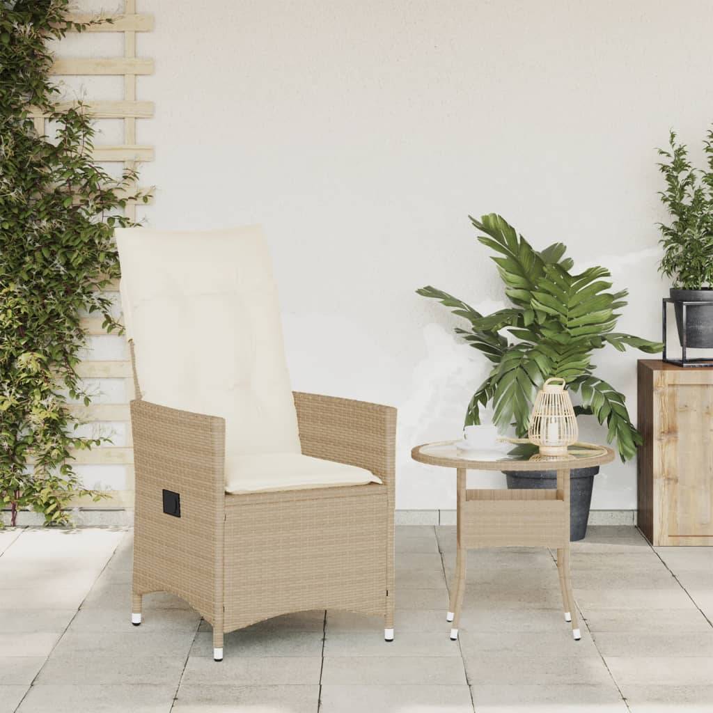 Chaise de jardin inclinable - Chaise d'extérieur - Fauteuil d'extérieur avec coussins beige résine tressée - MEUBLE PRO ny614 - Image 3