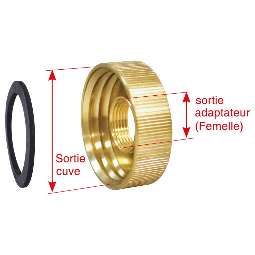 Adaptateur de cuve grillagée 1000 litres, Ø sortie cuve 98, F33x42, avec joint Boutté - Image 2